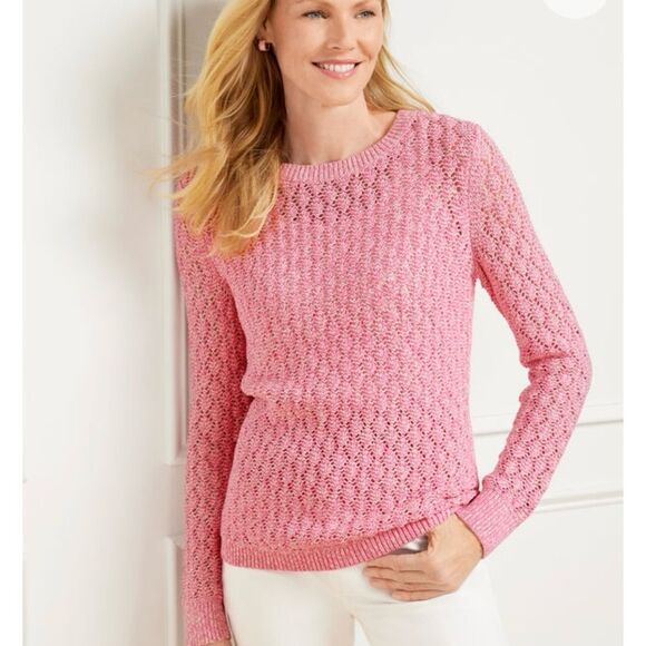 Talbots Marled Knit Crewneck Sweater Aurora Pink/Ivory 3X NWT - Picture 1 of 4
